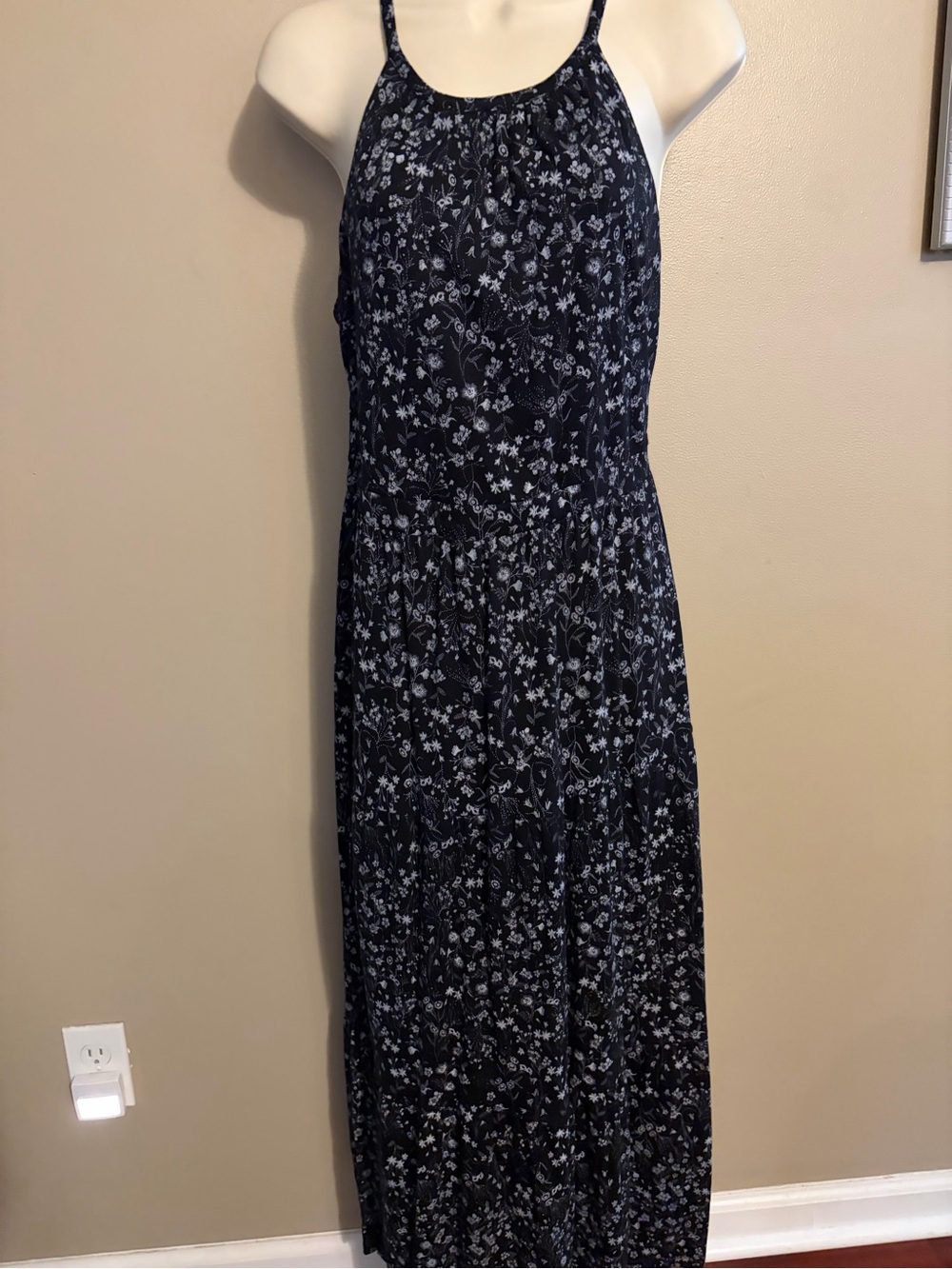 Old Navy Navy and White Floral Halter Maxi Dress